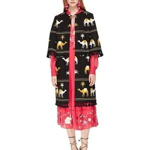 Kate Spade Camel Print Tassel Jacket Black Novelty Coat Size 2